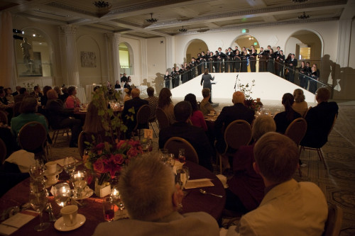 Lewis & Clark Cappella Nova performing for dinner guests at the Portland Art Museum.