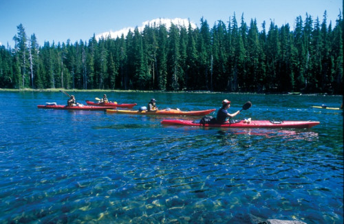 Students set out on their first day of kayaking on the south end of Waldo Lake.