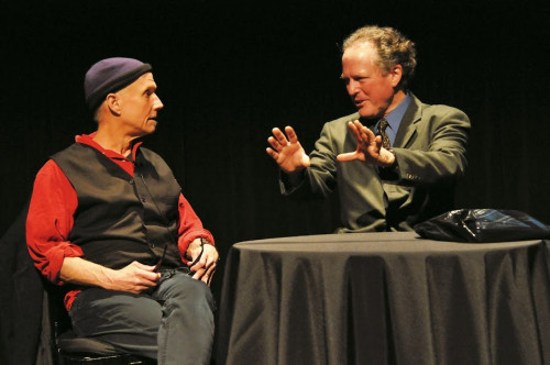 Kim Stafford (right) interacts with poet Tony Hoagland.