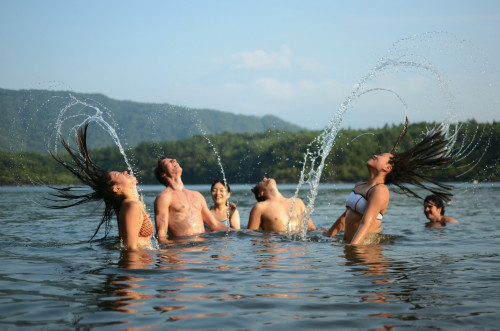 Cooling off in Lake Sai after a long day of research
