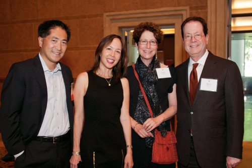President Barry Glassner and his wife, Betsy Amster, with Trustee Heidi Hu BS '85 and her husband, Daniel Hsieh.
