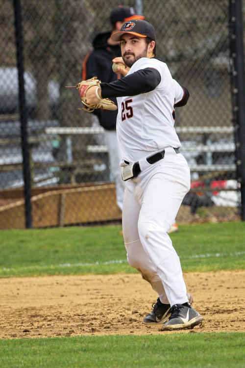 Jack Thomson in a baseball uniform throws a baseball