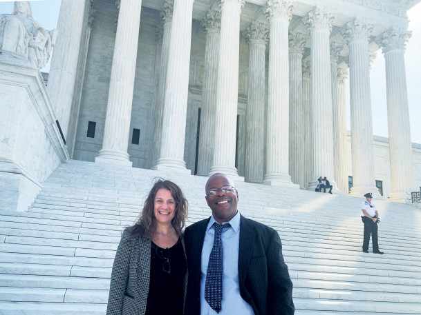 Professor Aliza Kaplan and Calvin Duncan JD ?23 on the steps of the U.S. Supreme Court