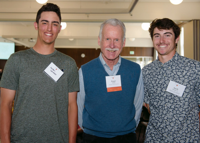 Jordan Gonzalez BA '21; Roger Nelsen, professor emeritus of mathematics; and Jacob Serafini BA '21.