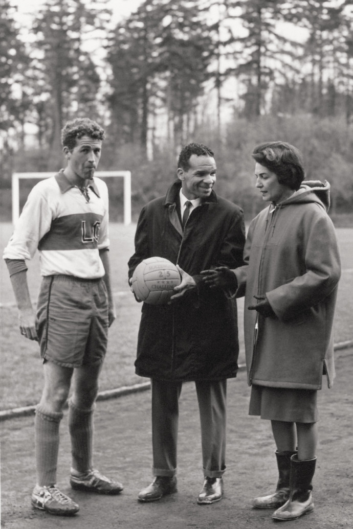 Turner with the men's soccer captain and coach at Lewis & Clark in the 1960s (Photo courtesy of John Turner).