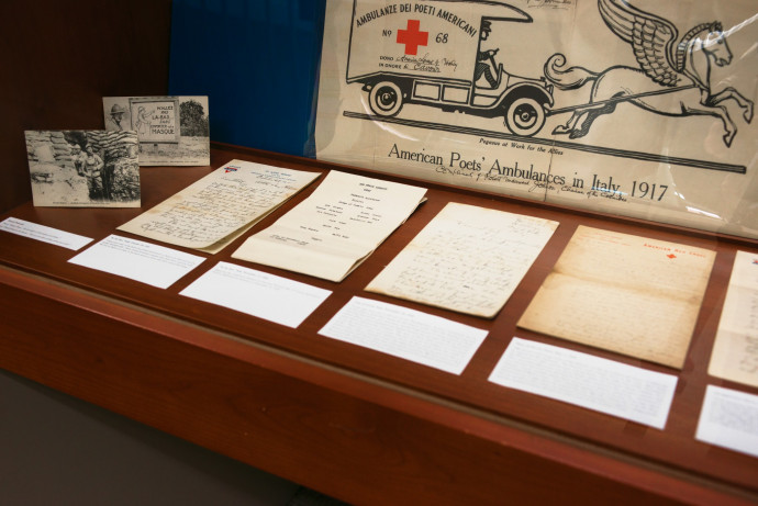 The items in the exhibition draw on a wide range of sources, including the wartime letters of Morgan Odell and the war medals collection of David Campion, Pamplin Associate Professor of History. Photo by Robert Reynolds.