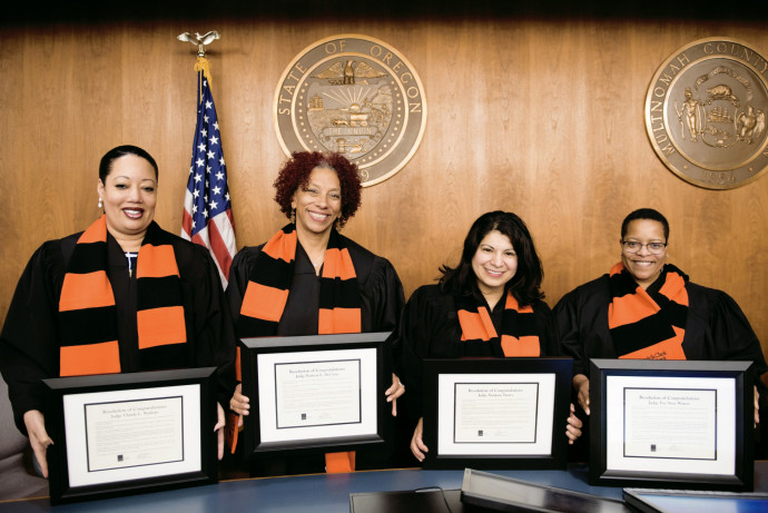 From left: Judge Ulanda Watkins, Judge Patricia McGuire, Judge Xiomara Torres, Judge Fay Stetz-Waters