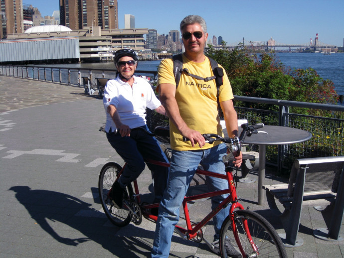 Turner cycling with her son, John Turner, near her apartment in New York City (Photo courtesy of John Turner).