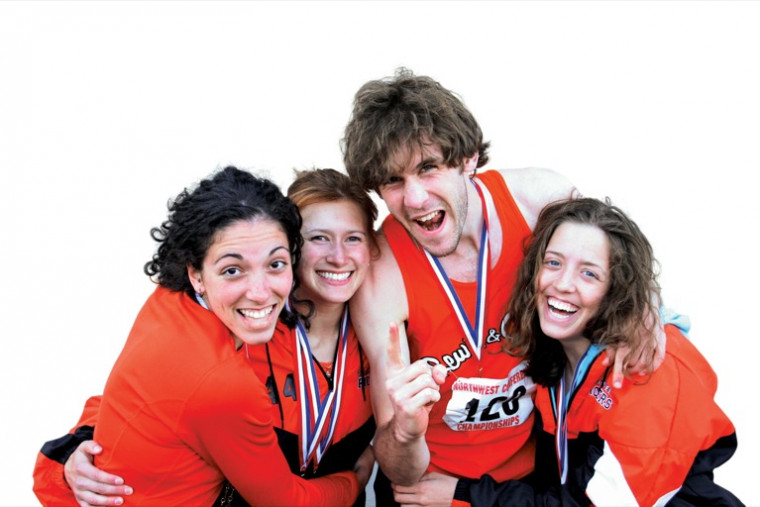 Lewis & Clark's All-Conference track and field stars: Carla McHattie '06, Kate Ross '06, Alex Henry '06, and Tama...
