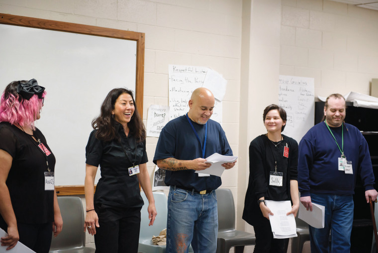 Reiko Hillyer, associate professor of history (second from left), teaches L&C's Inside-Out course at the Columbia River Correcti...