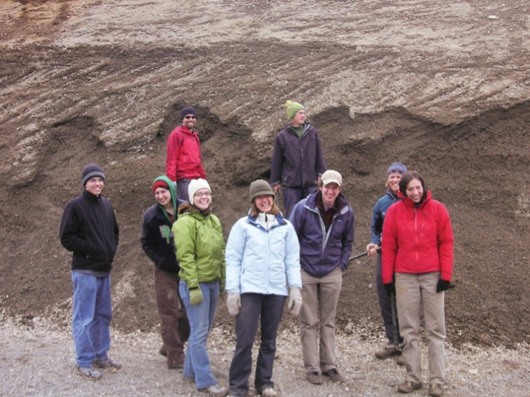 Top: Students in Liz Safran's Spatial Problems in Geology class prepare to study a gravel deposit in Eastern Oregon. Front row: Matthew E...