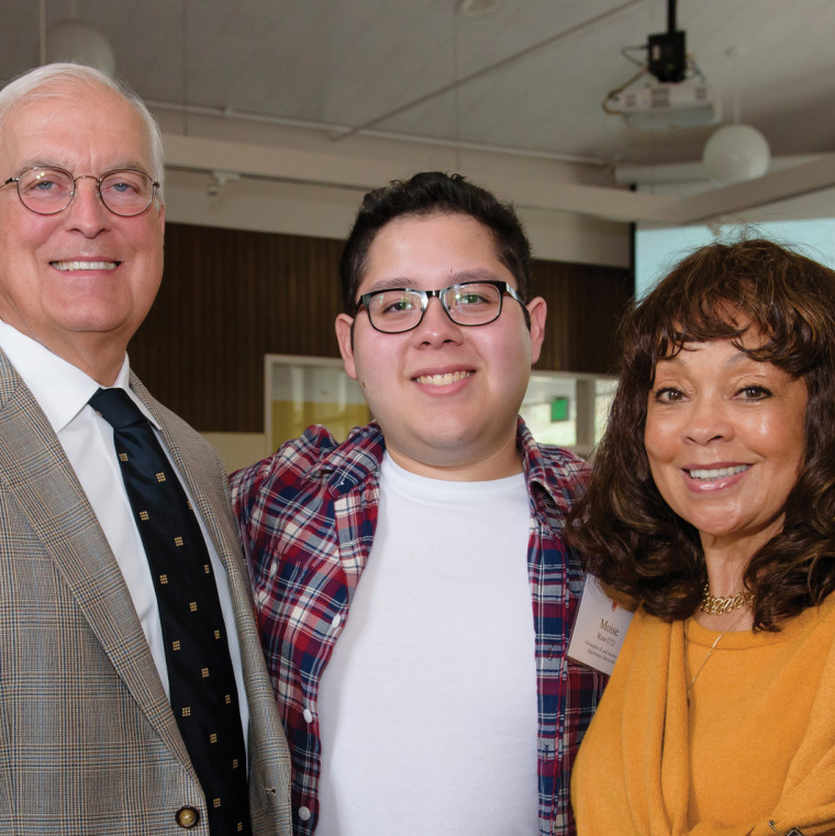 Chris and Mardra Jay with Moises Rios, a graduate student in professional mental health counseling and the current recipient of the coupl...