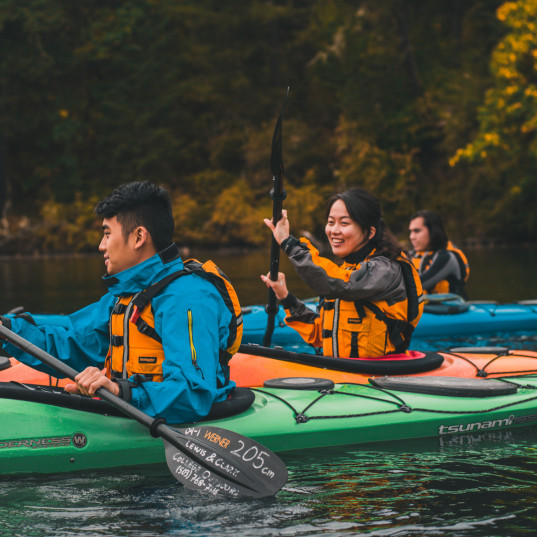 L&C students kayaking on a College Outdoors trip.