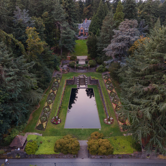 Aerial view of undergraduate campus's reflecting pool