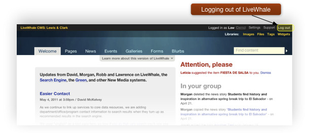 Log Out from LiveWhale