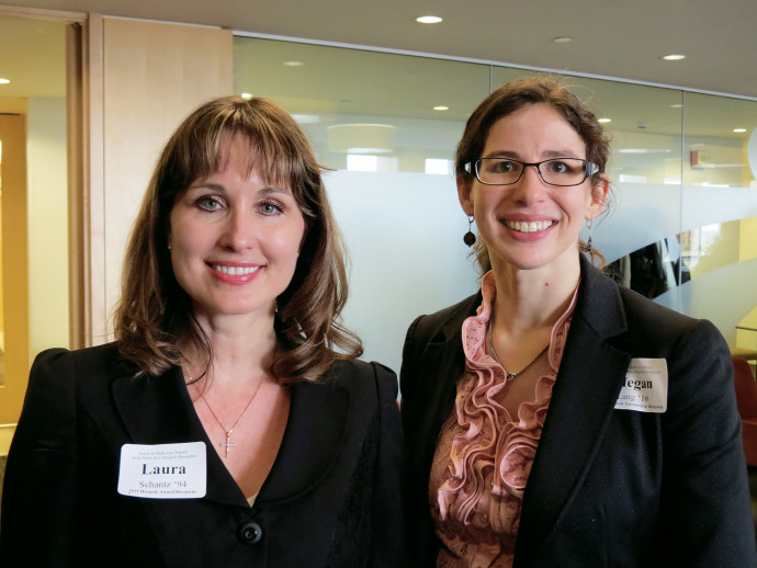 Harpole Attorney Award winner Laura Schantz '94 and Joyce Anne Harpole Memorial Scholarship recipient Megan Lang '16