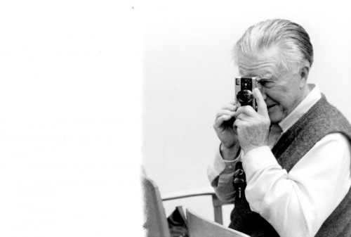 William Stafford with a camera at the Portland Poetry Festival