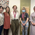 Left to right, Chiho Yamahara (Japanese Language Assistant 2022-2024), Satomi Newsom (Japanese instructor), Charlotte Jaguzny (second pla...