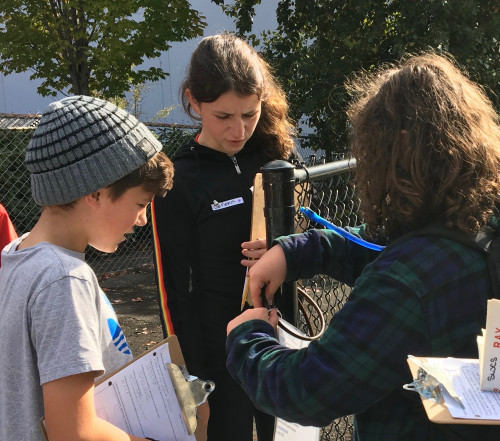 Middle school students at Cottonwood School deploy a Kestrel to measure microclimate readings during an outreach with Environmental Studi...