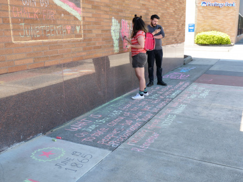 Chalk for Juneteenth event at Bag&Baggage Production's The Vault Theatre, Hillsboro, Oregon, ...