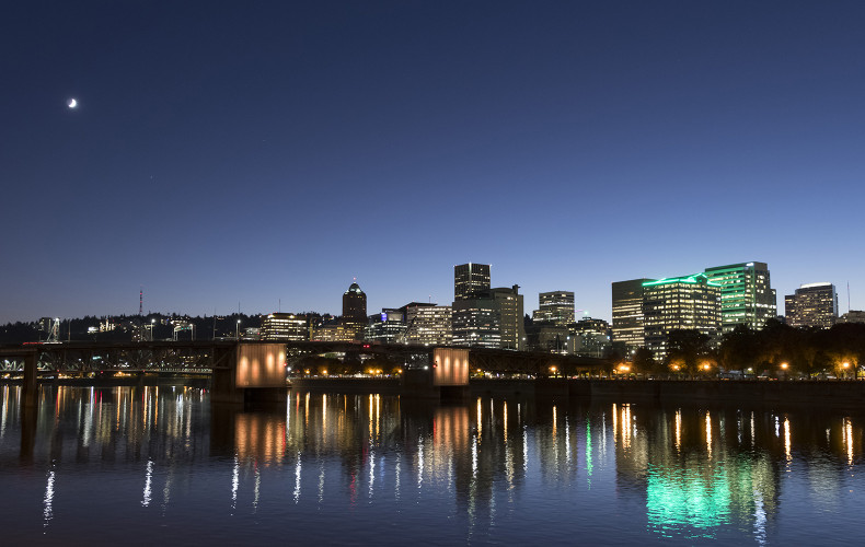 It's our humble opinion that Portland's city skyline is best viewed at night, reflected in the Willamette River.