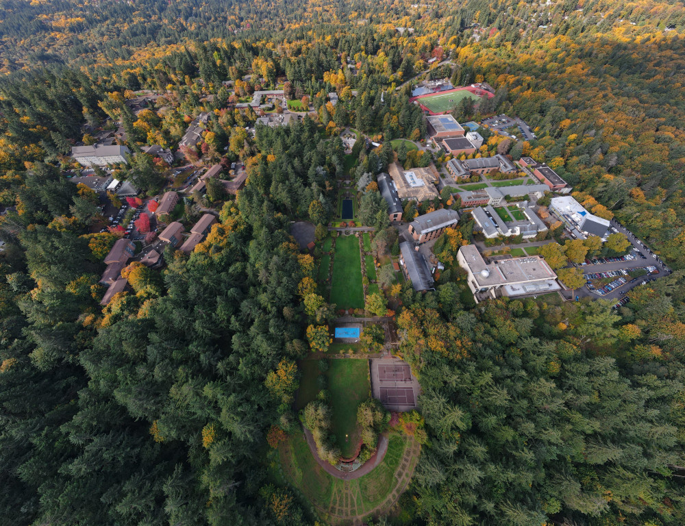 The Lewis & Clark campus from above the Estate Gardens.