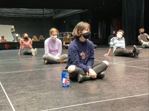 Students rehearsing for the Fall 2020 production of Cabaret do so while practicing social distancing and related COVID-19 health measures.