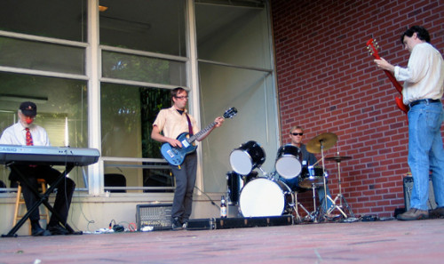 The band PDX Unconscious performed live entertainment outside the South Campus Center during the wine and cheese reception.