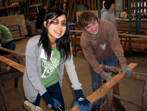 Megumi Nagata '13 and Andrew Janeba '11 volunteered at the Rebuilding Center during Spring into Action 2011.