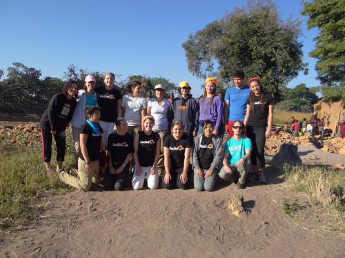 The entire Lewis & Clark BuildOn team in Malawi. From left to right (top row): Lana Sanford '15, Anna Lofstrand '13, Kather...