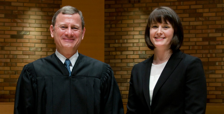 Chief Justice John G. Roberts, Jr. with law student Meredith Price BA '07, winner of the Environmental Moot Court Advocate of the Year ...