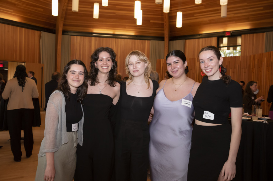 Members of the Feminist Student Union attend a welcome reception for Monica Lewinsky in Gregg Pavilion.