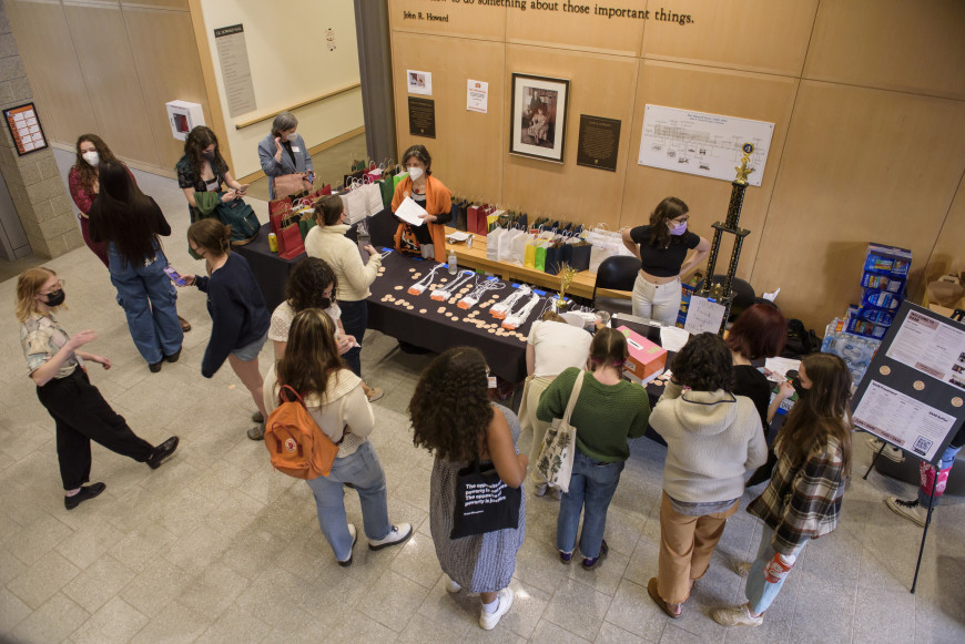 Students checking in for Festival of Scholars and Artists 2022 in J.R. Howard Hall.