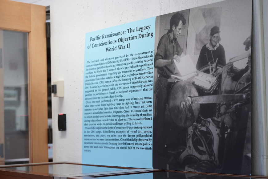Archival materials on display in the Pacific Renaissance: The Legacy of Conscientious Objection During World War II exhibit.