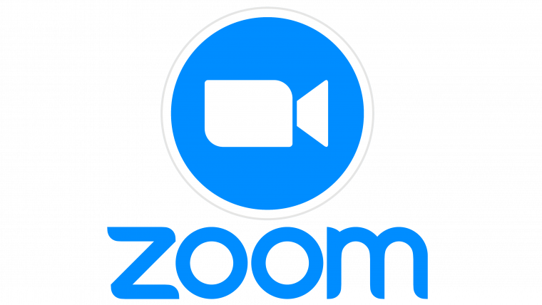 A White camera inside a blue circle with the word Zoom below it